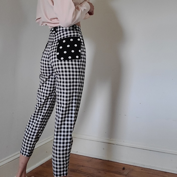 EMANUELLE - High waisted checkered/ polka dot jeans - Picture 2 of 15